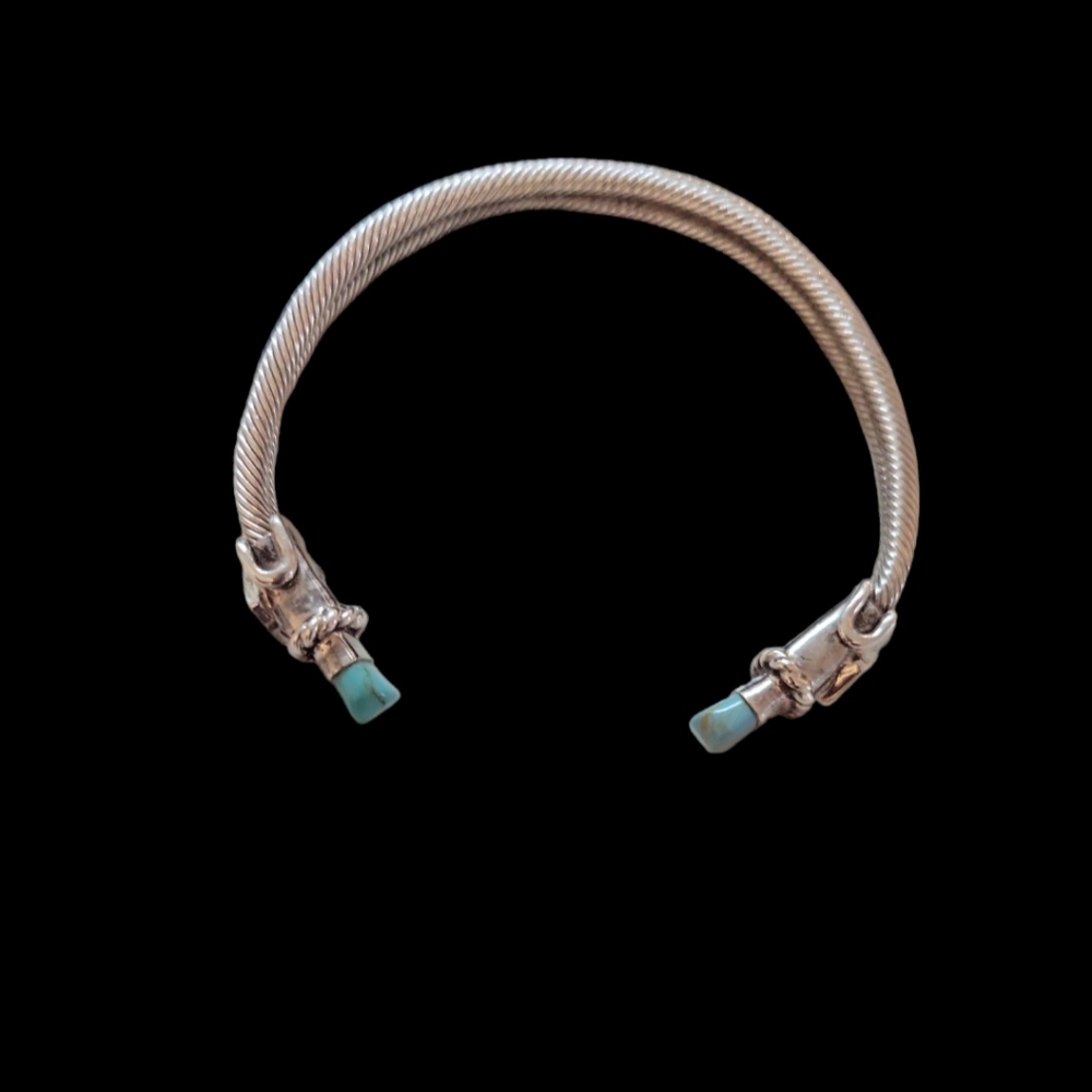 Vintage Taxco Mexico 925 Sterling Silver & Malachite Classic Cable Cuff Bracelet